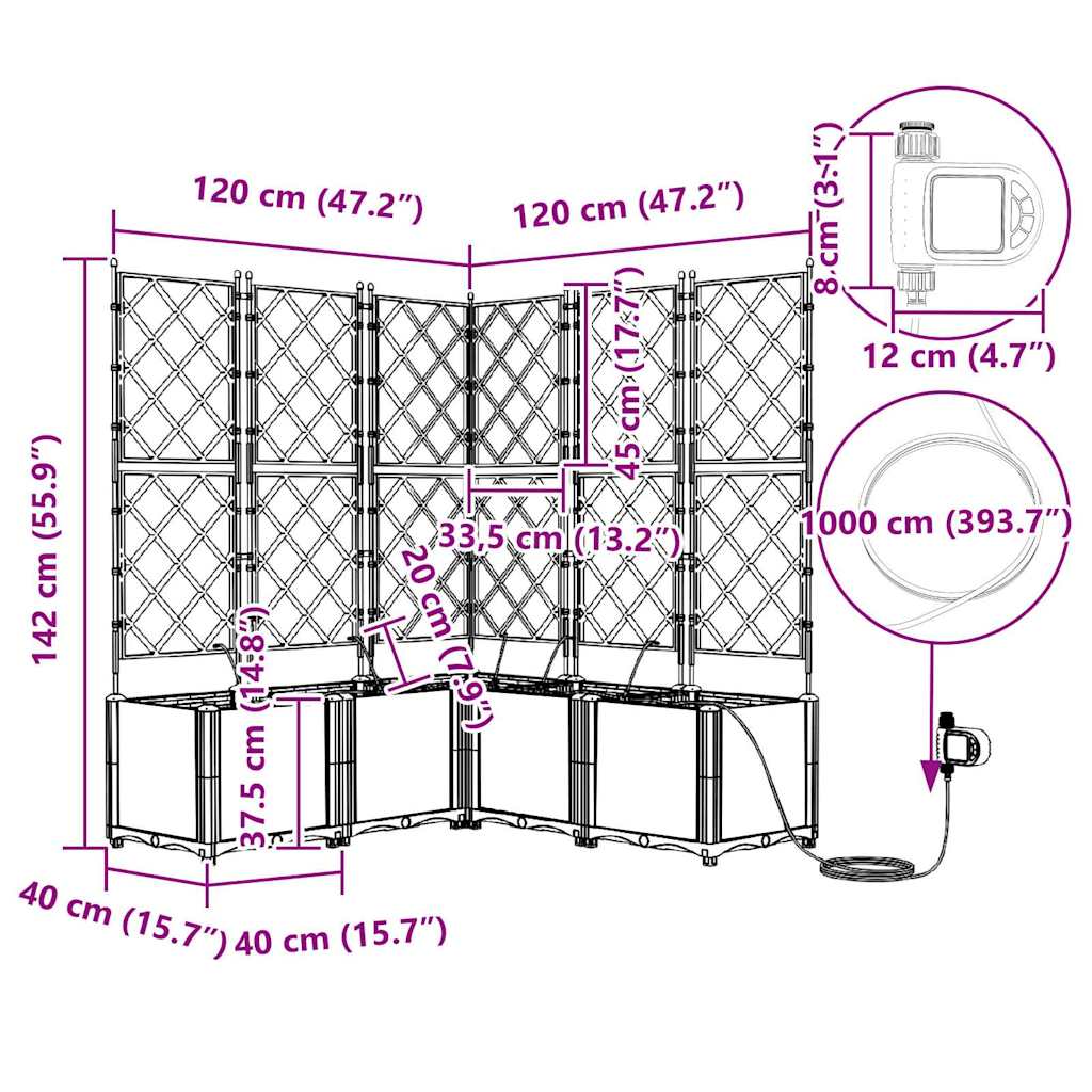 vidaXL Ζαρντινιέρες κήπου Γκρι 120 x 120 x 142 cm Ατσάλι