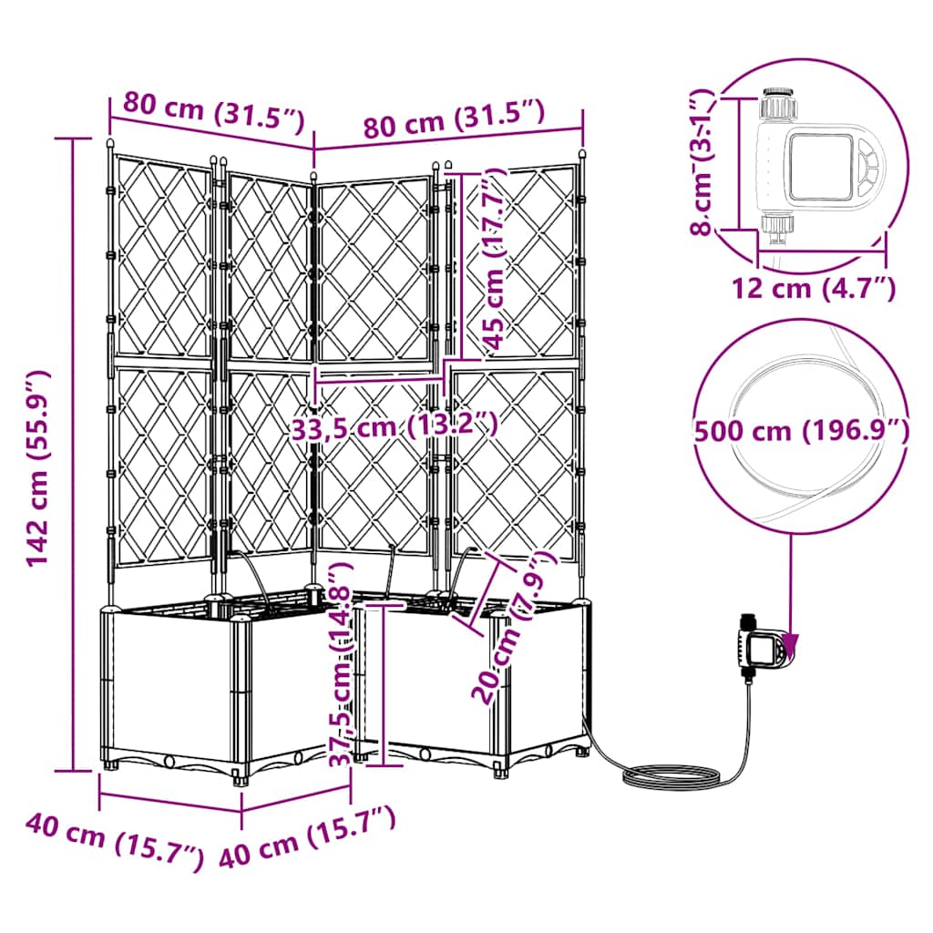 vidaXL Ζαρντινιέρες κήπου Ανοιχτό γκρι 80 x 80 x 142 cm Ατσάλι