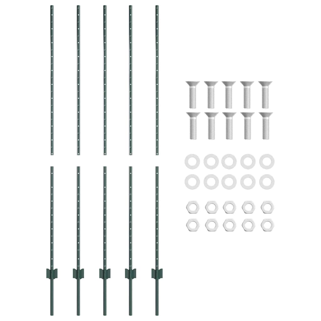 vidaXL Στύλος Περιφράξεων 5 pcs Πράσινο 150 cm Ατσάλι