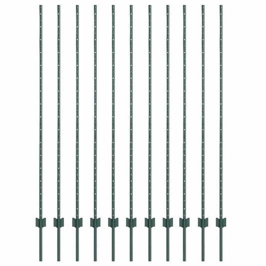 vidaXL Στύλος Περιφράξεων 11 pcs Πράσινο 160 cm Ατσάλι