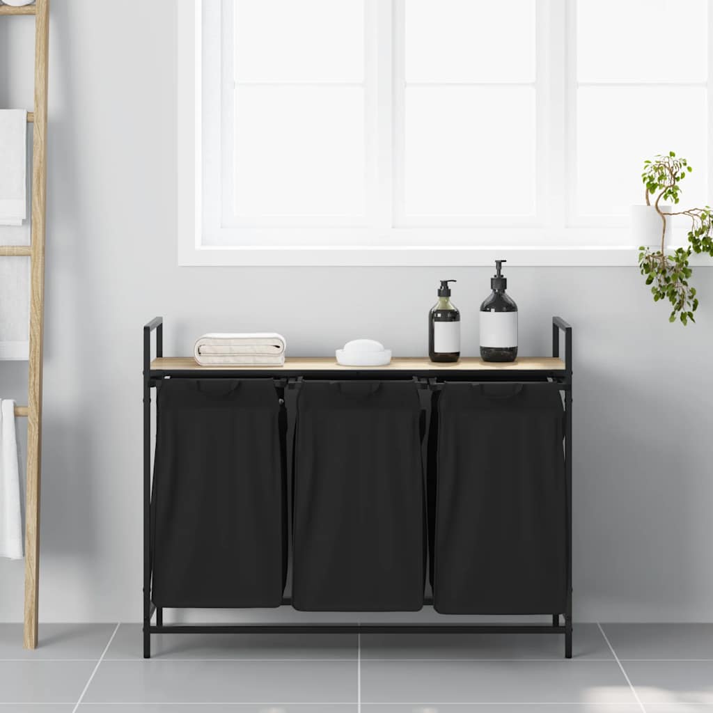 vidaXL Καλάθι Απλύτων με 3 Θέσεις και Ράφι από Ξύλο Sonoma Δρυς