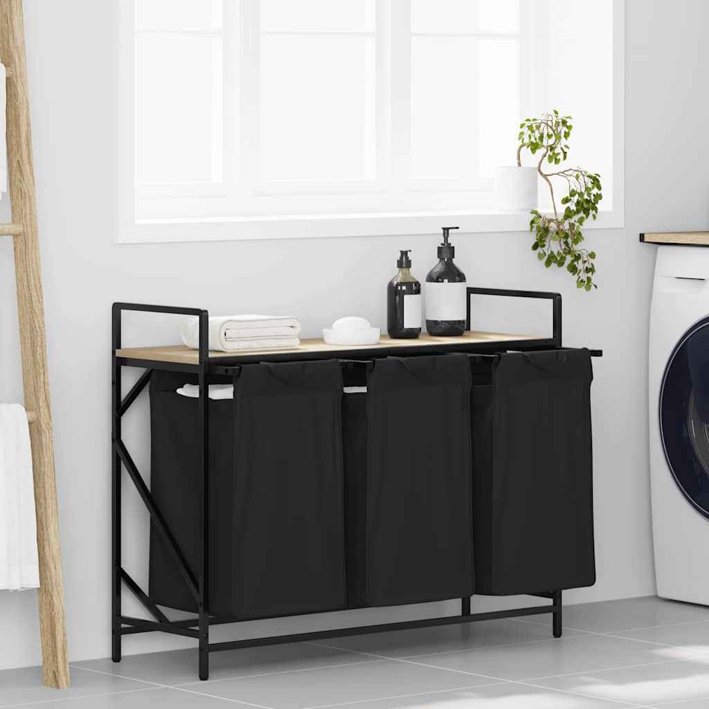 vidaXL Καλάθι Απλύτων με 3 Θέσεις και Ράφι από Ξύλο Sonoma Δρυς