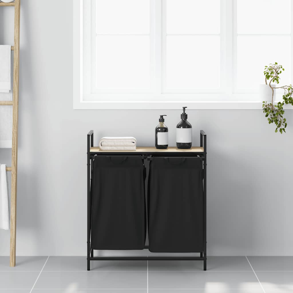 vidaXL Καλάθι Απλύτων με 2 Θέσεις και Ράφι από Ξύλο Sonoma Δρυς