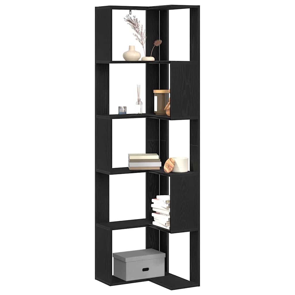vidaXL Γωνιακή Βιβλιοθήκη Μαύρη δρυς 50 x 50 x 179 εκ.