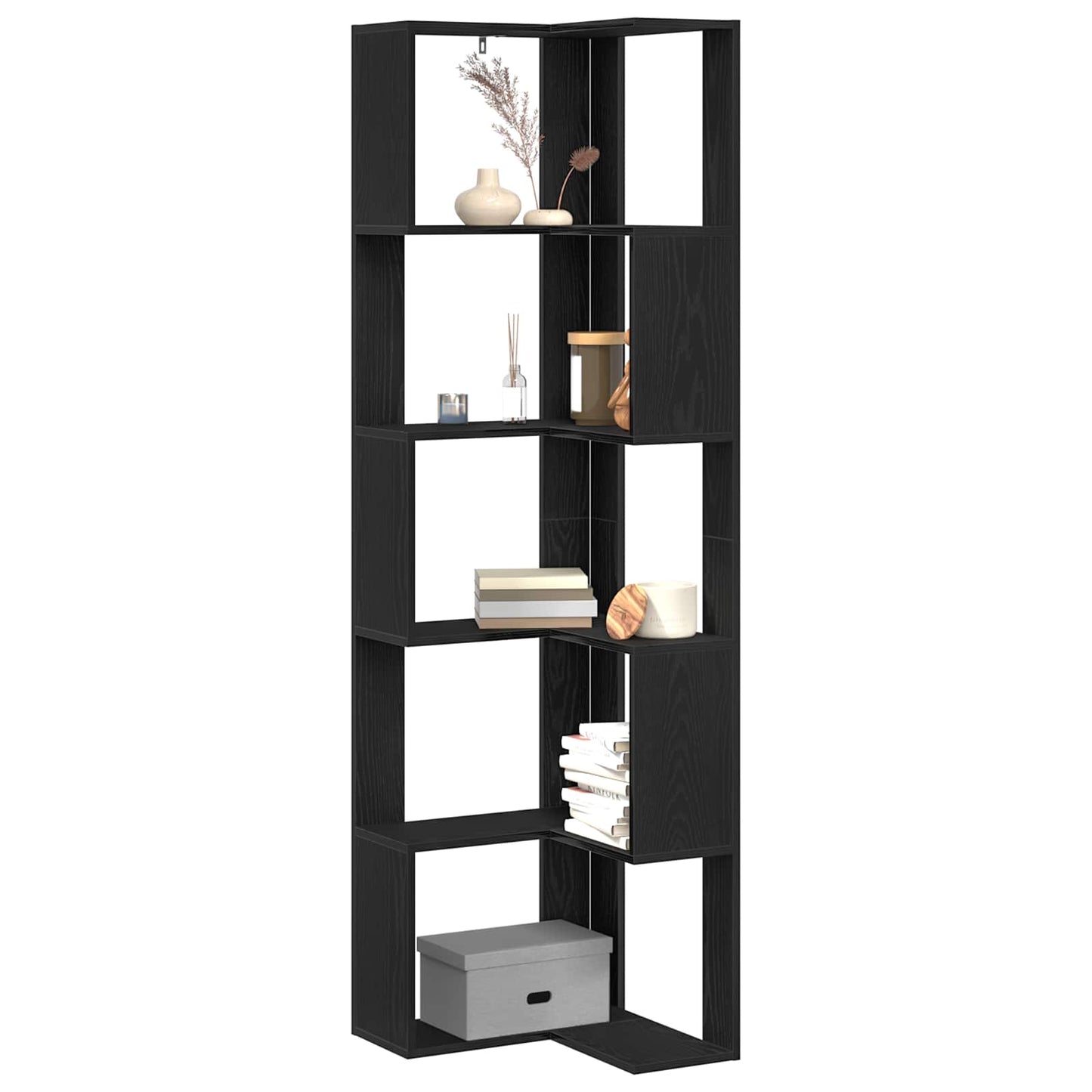vidaXL Γωνιακή Βιβλιοθήκη Μαύρη δρυς 50 x 50 x 179 εκ.