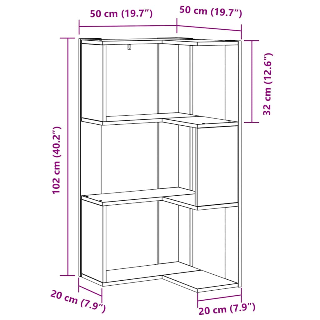 vidaXL Γωνιακή Βιβλιοθήκη Μαύρη δρυς 50 x 50 x 102 εκ