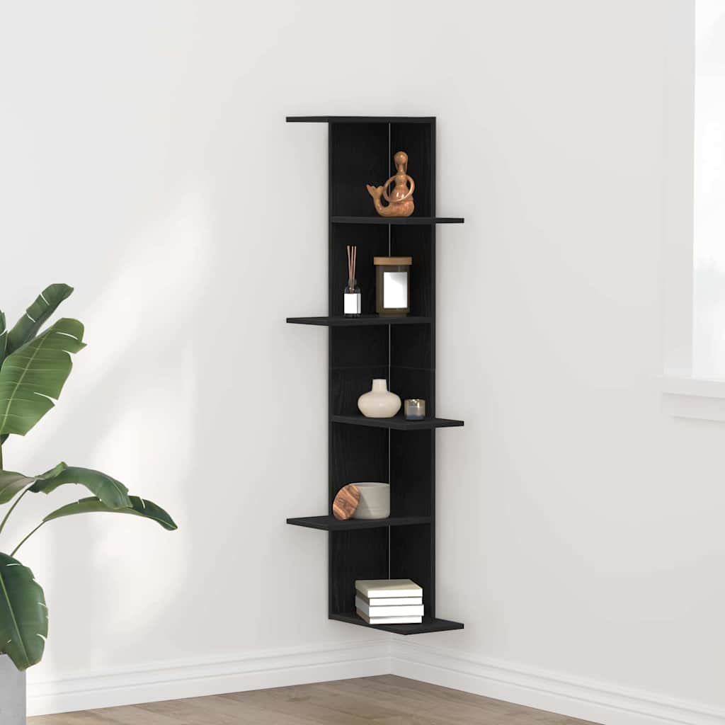 vidaXL Ράφι Γωνίας Τοίχου με ράφι Μαύρη Οξυά 36.5 x 36.5 x 140 εκ