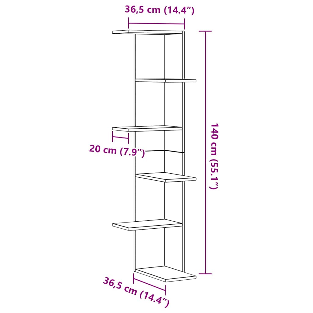 vidaXL Ράφι Γωνίας Τοίχου με ράφι Μαύρη Οξυά 36.5 x 36.5 x 140 εκ