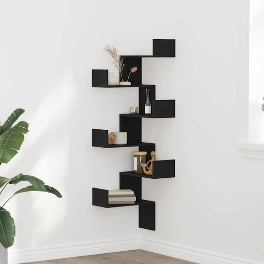 vidaXL Ράφι Γωνίας Τοίχου με ράφι Μαύρη Οξυά 45 x 45 x 147 cm