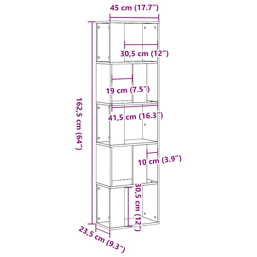 vidaXL Βιβλιοθήκη Μαύρη δρυς 45 x 23.5 x 162.5 εκ. Επεξεργασμένο ξύλο