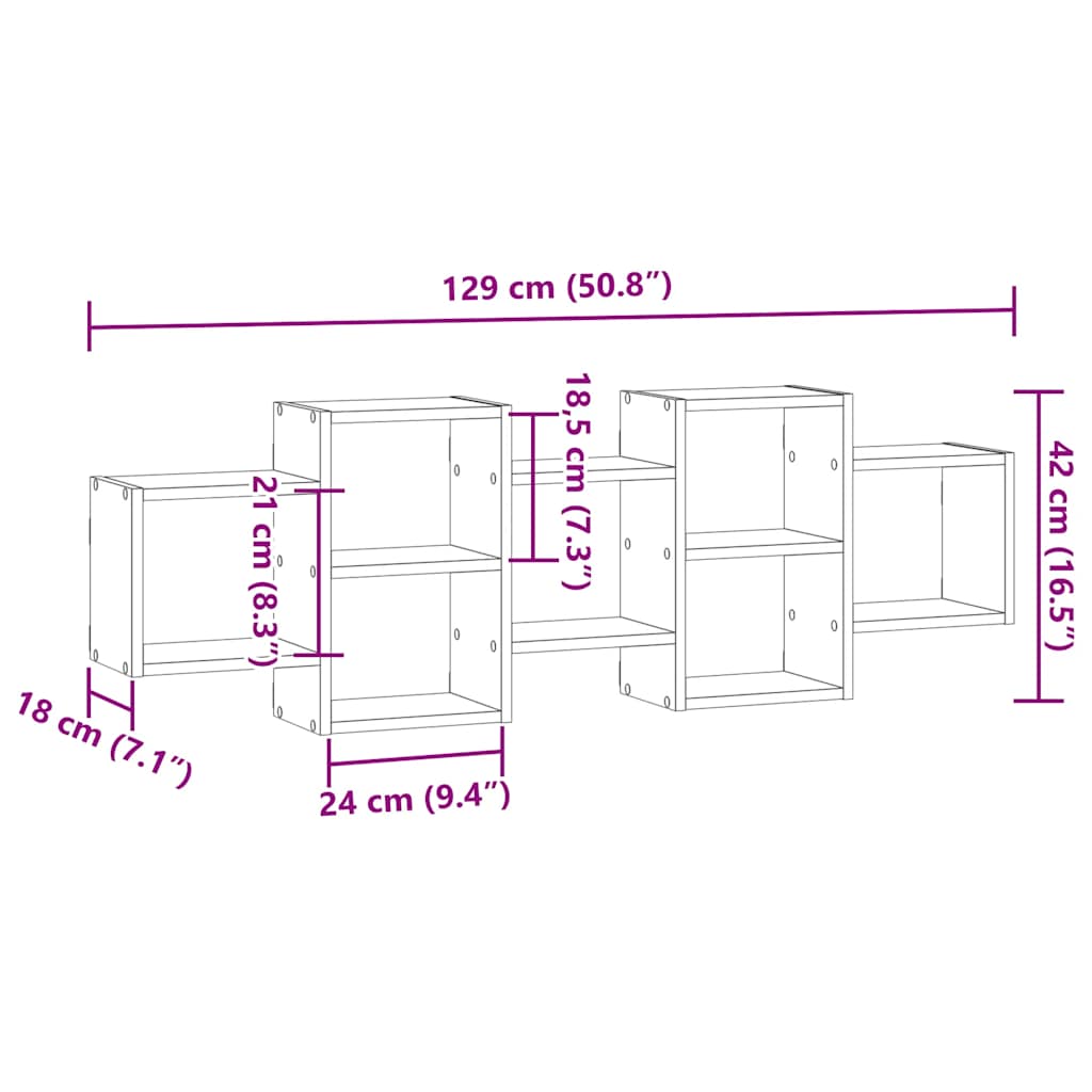 vidaXL Ράφι Τοίχου Μαύρη Δρυς 129 x 18 x 42 εκ. από Τεχνητό Ξύλο