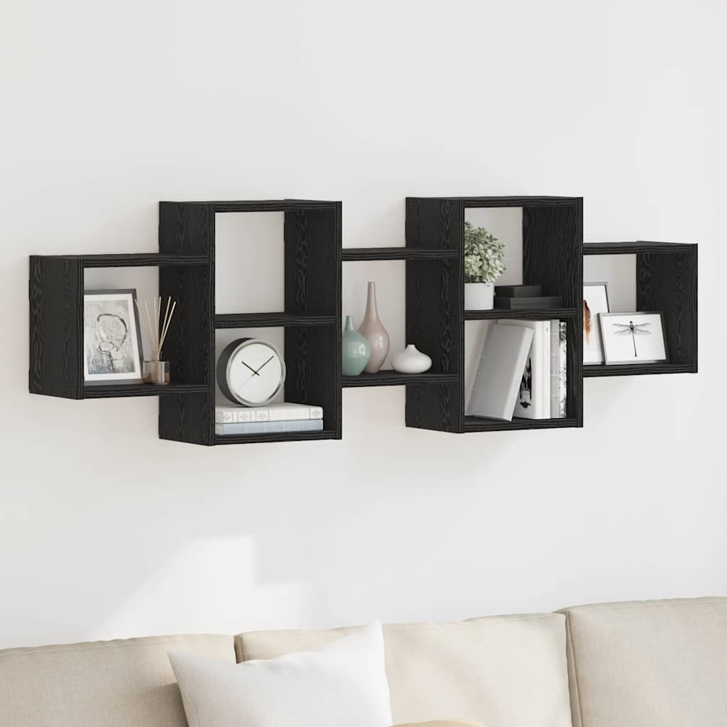 vidaXL Ράφι Τοίχου Μαύρη Δρυς 129 x 18 x 42 εκ. από Τεχνητό Ξύλο