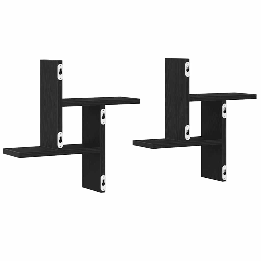 vidaXL Ράφια Τοίχου 2 τεμ. Μαύρη Δρυς 38x12x38 εκ. από Τεχνητό Ξύλο