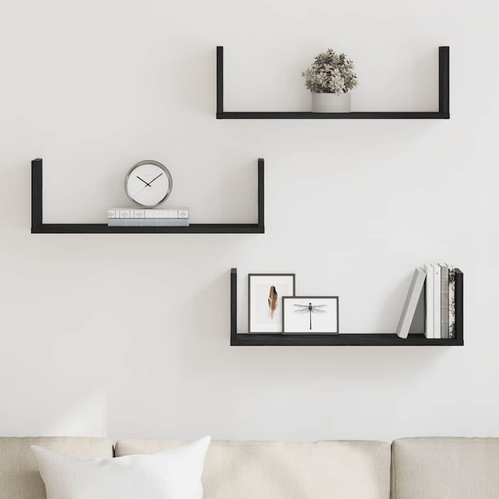 vidaXL Ράφια Τοίχου 3 τεμ. Μαύρη Δρυς 58x18x18 εκ. από Τεχνητό Ξύλο