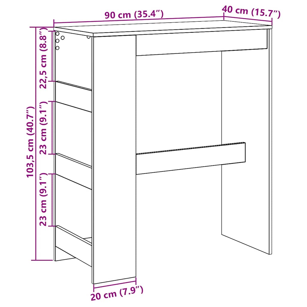 vidaXL Τραπέζι Μπαρ με Ράφια από Μαύρη Δρυς 90x40x103,5 εκ. από Τεχνητό Ξύλο