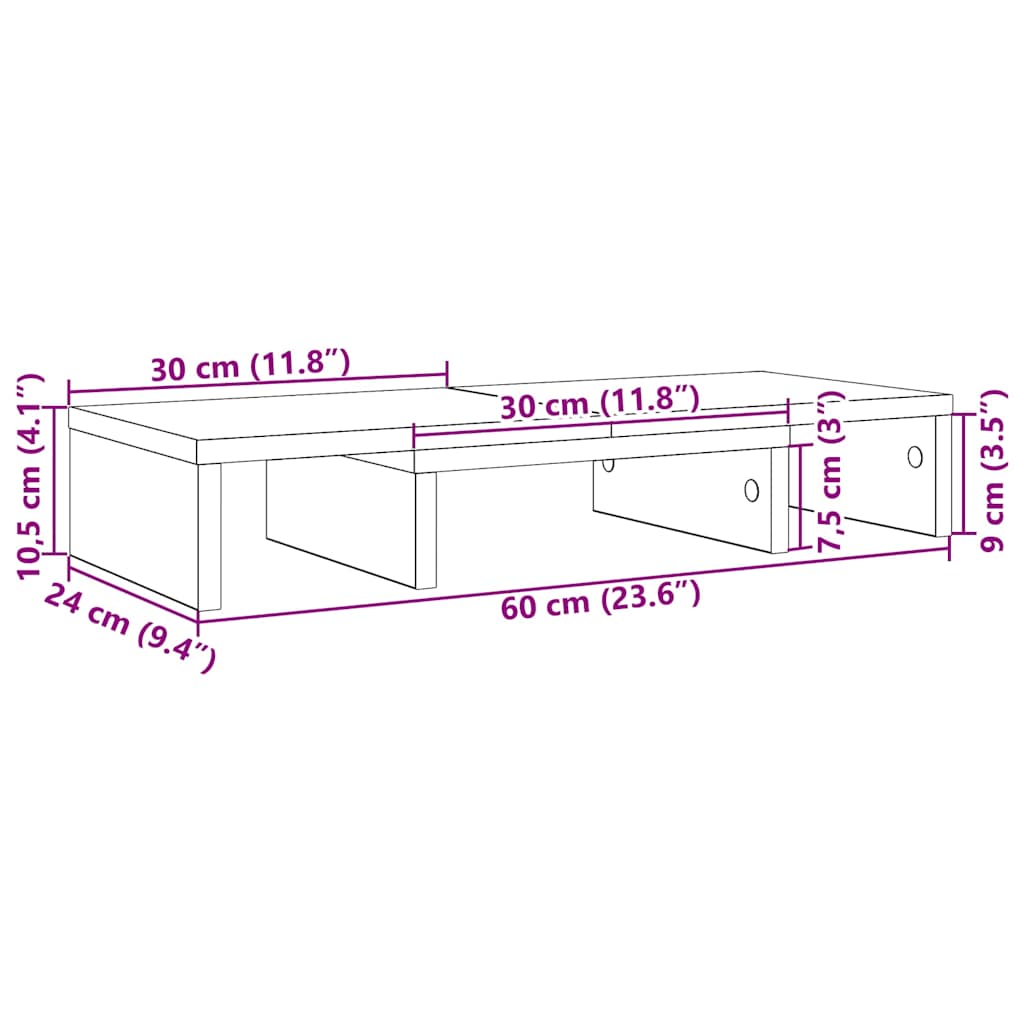 vidaXL Βάση Οθόνης Ρυθμιζόμενη Μαύρη Δρυς 60x24x10,5 εκ. από Τεχνητό Ξύλο