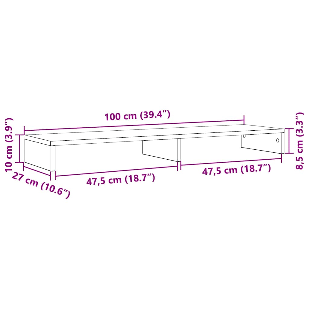 vidaXL Βάση Οθόνης Μαύρη Δρυς 100x27x10 εκ. από Τεχνητό Ξύλο