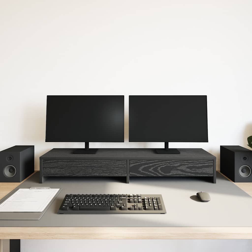 vidaXL Βάση Οθόνης με Συρτάρια Μαύρη Δρυς 100x27x15 εκ. από Τεχνητό Ξύλο