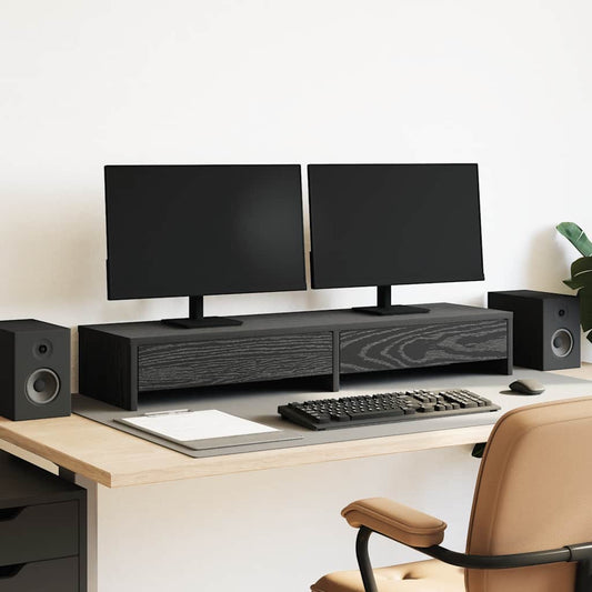vidaXL Βάση Οθόνης με Συρτάρια Μαύρη Δρυς 100x27x15 εκ. από Τεχνητό Ξύλο