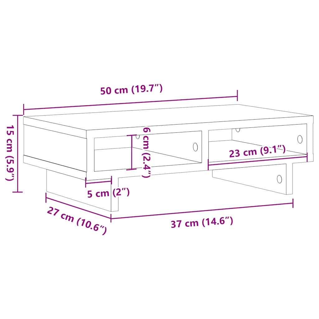 vidaXL Βάση Οθόνης Μαύρη Δρυς 50x27x15 εκ. από Τεχνητό Ξύλο