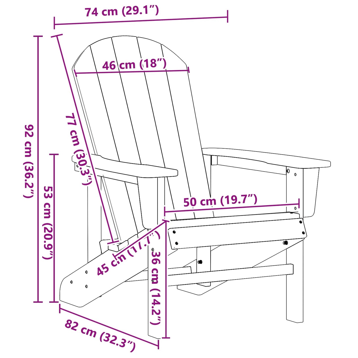 vidaXL Καρέκλα Adirondack Μαύρο 82 x 74 x 92 εκ. HDPE