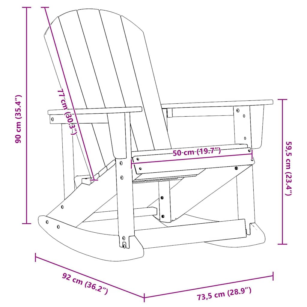 vidaXL Καθιστική Καρέκλα Ροκ Adirondack Μαύρο 92 x 73,5 x 92 εκ HDPE