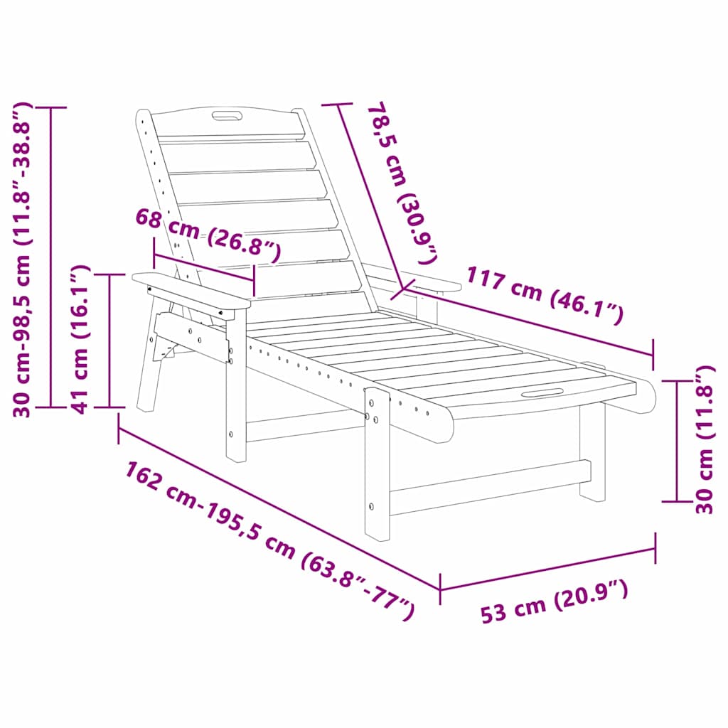 vidaXL Ξαπλώστρα Λευκό 195,5 x 53 x 98,5 εκ HDPE