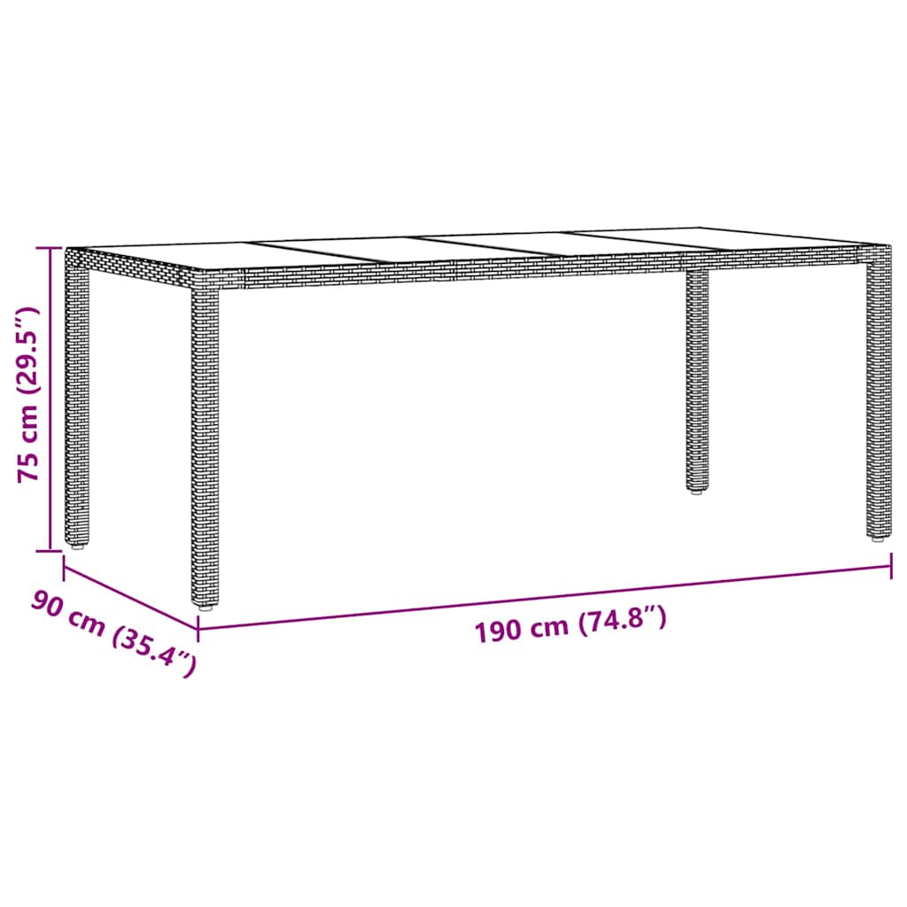 vidaXL Σέτ φαγητού για κήπο 7 pcs Μαύρο 190 x 90 x 75 cm