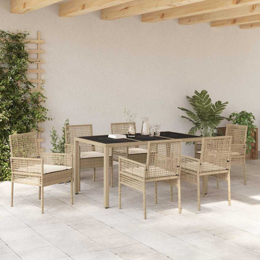 vidaXL Σέτ φαγητού για κήπο 7 pcs Μπεζ συνθετικό ρατάν