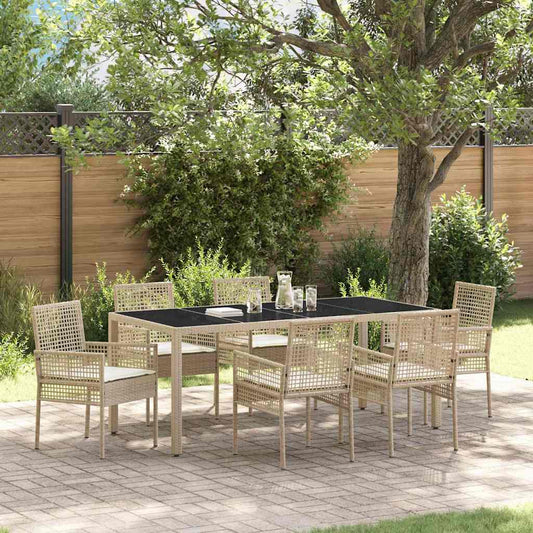 vidaXL Σέτ φαγητού για κήπο 7 pcs Μπεζ συνθετικό ρατάν