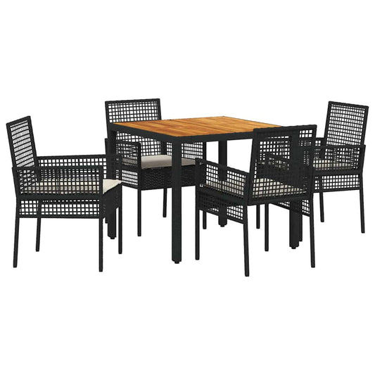 vidaXL Σέτ φαγητού για κήπο 5 pcs Μαύρο συνθετικό ρατάν