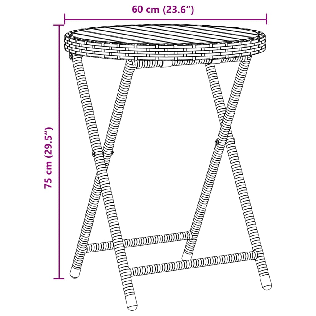 vidaXL Σετ Γκαρντεν Μπίστρα 3 Τεμαχίων με Μαξιλάρια Γκρι Πολυ Ράτανα