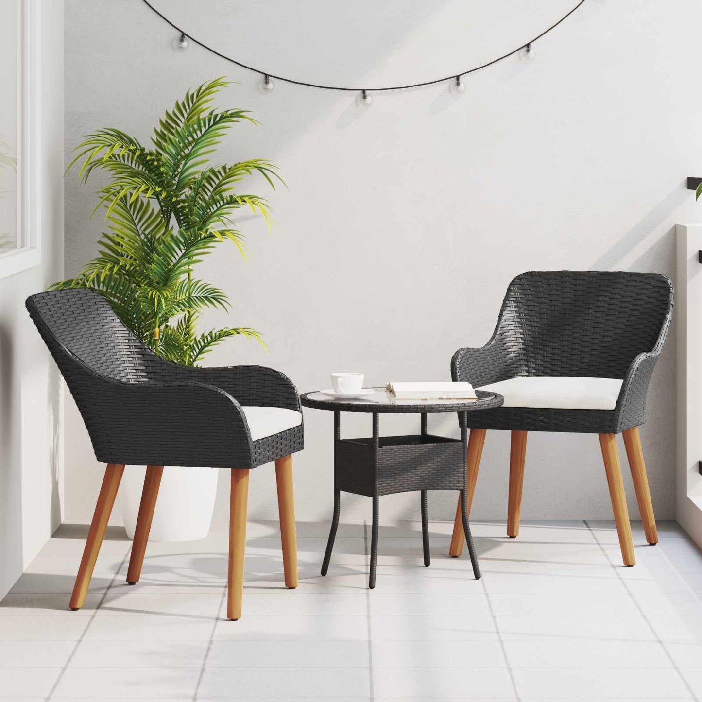 vidaXL Καρέκλα Κήπου 2 pcs Μαύρο 62.5 x 55 x 82 εκ συνθετικό ρατάν