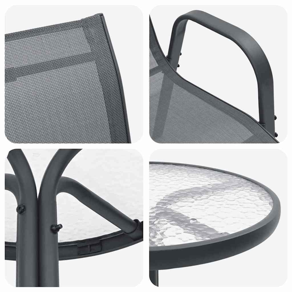 vidaXL Σετ Κήπου Μπιστρό 3 Κομματιών Γκρι Τεκτιλίνης και Ατσαλιού