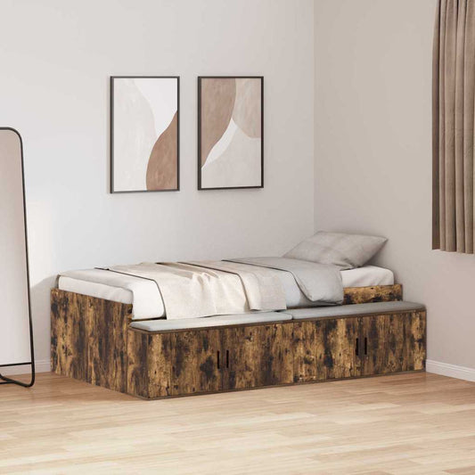 vidaXL Σκελετός Κρεβατιού Καπνιστό Δρύς 90 x 190 cm Επεξεργασμένο ξύλο