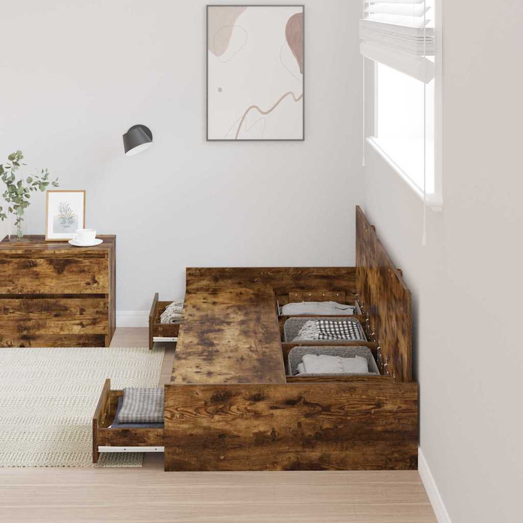 vidaXL Κρεβάτι με αποθηκευτικό χώρο με κεφαλάρι Παλιό Ξύλο 90 x 200 cm