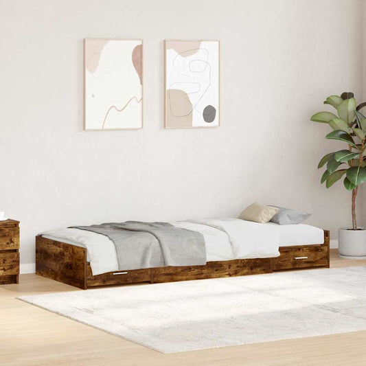 vidaXL Σκελετός Κρεβατιού Καπνιστό Δρύς 90 x 190 cm Επεξεργασμένο ξύλο