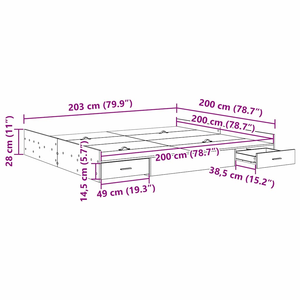 vidaXL Κρεβάτι με αποθηκευτικό χώρο Δρύς Sonoma 200 x 200 cm