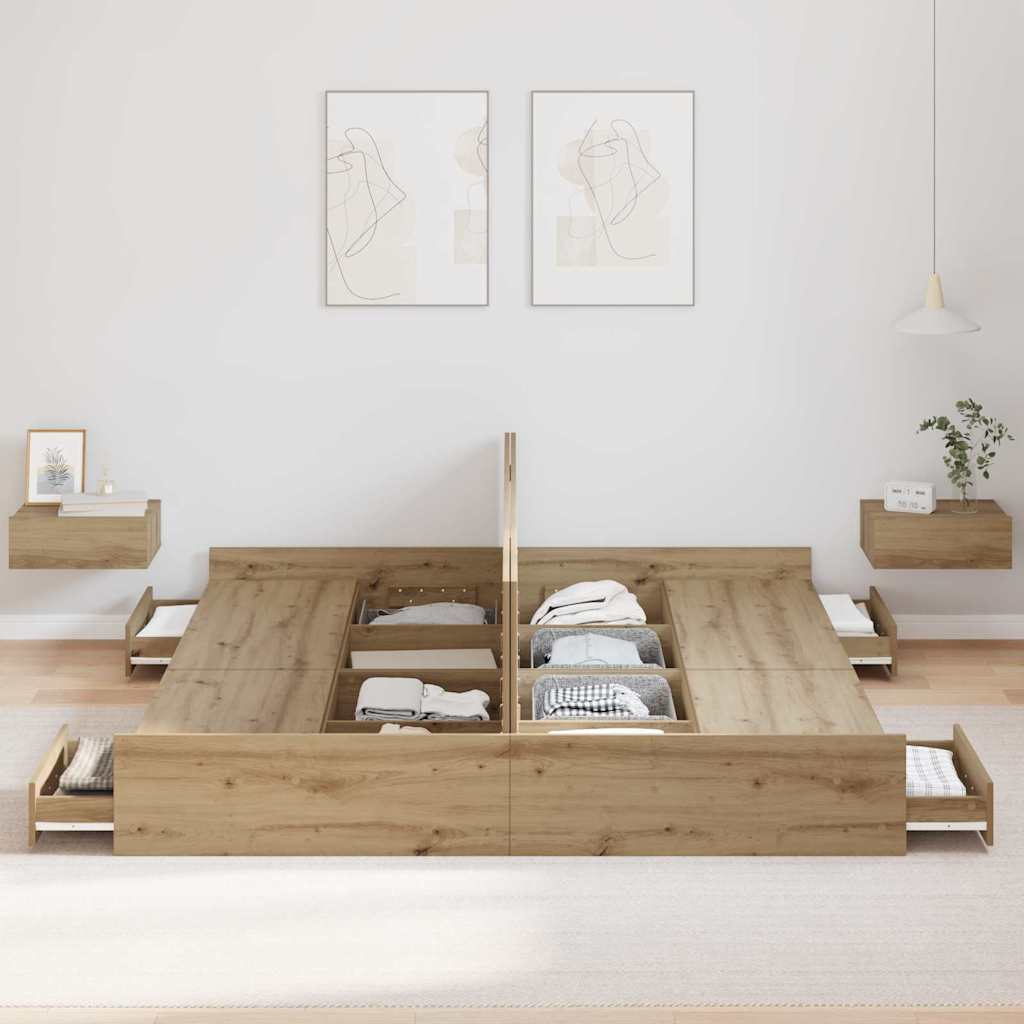 vidaXL Σκελετός κρεβατιού με αποθηκευτικό χώρο με συρτάρι artisan δρυς