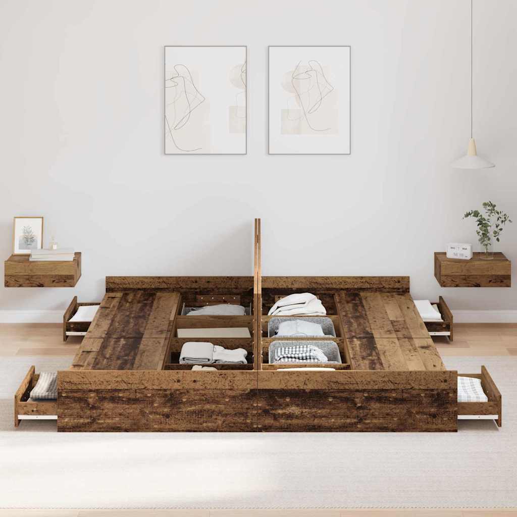 vidaXL Σκελετός κρεβατιού με αποθηκευτικό χώρο με κεφαλάρι Παλαιό ξύλο