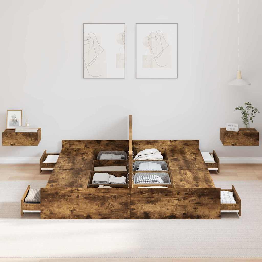 vidaXL Σκελετός κρεβατιού με αποθηκευτικό χώρο Καπνιστή δρυς