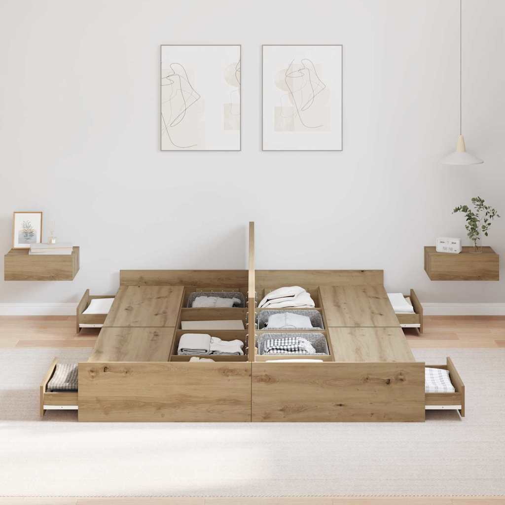 vidaXL Κρεβάτι με αποθηκευτικό χώρο με πόρτα Artisan Oak 140 x 200 cm
