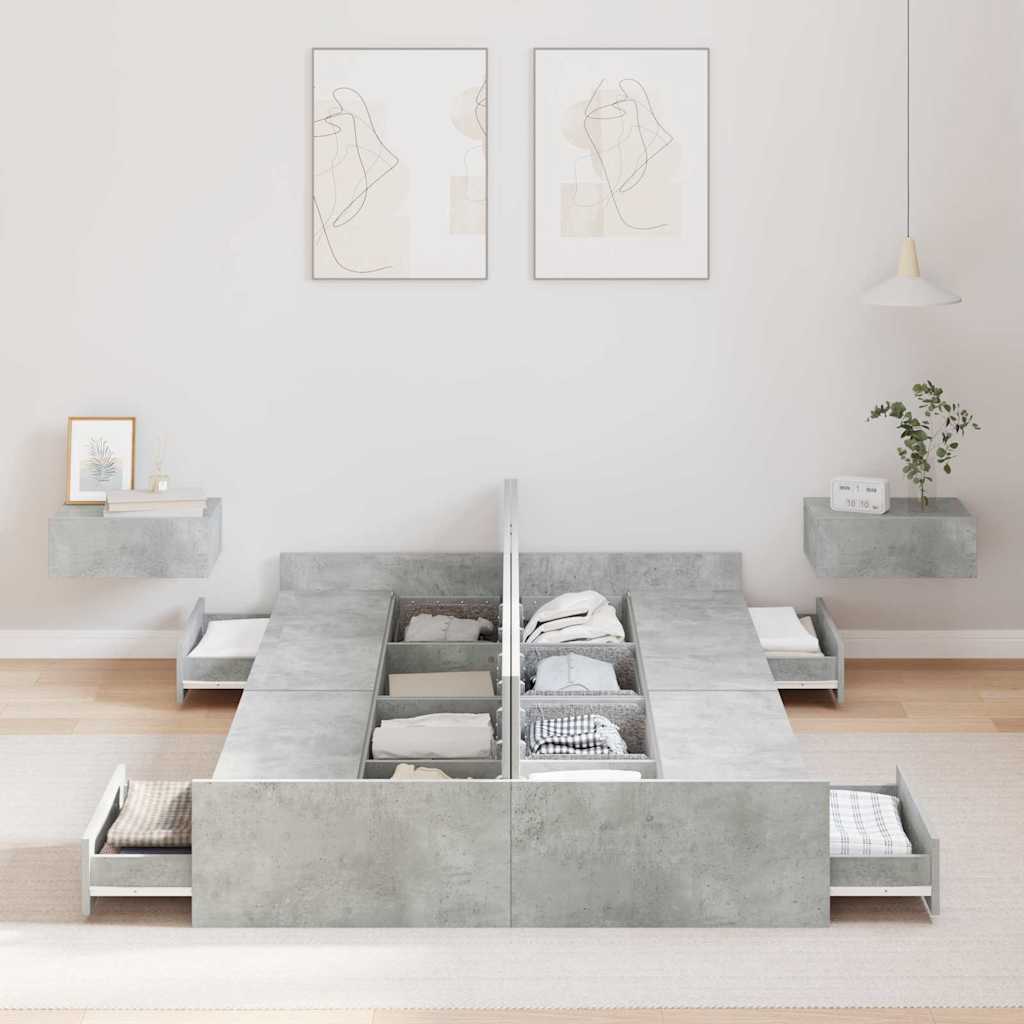 vidaXL Κρεβάτι με αποθηκευτικό χώρο Γκρι σκυροδέματος 120 x 200 cm