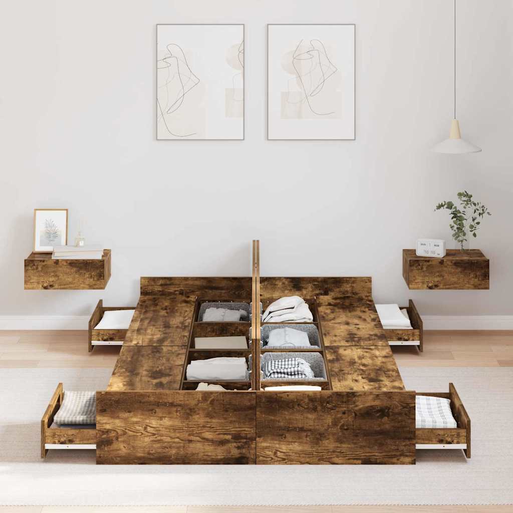 vidaXL Σκελετός κρεβατιού με αποθηκευτικό χώρο Καπνιστή δρυς