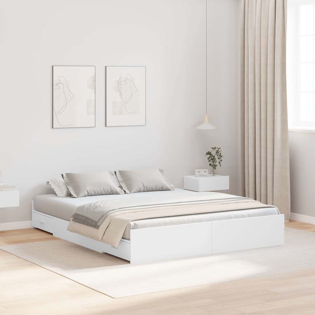 vidaXL Κρεβάτι με αποθηκευτικό χώρο Λευκό 140 x 190 cm Ματ ιμάντας