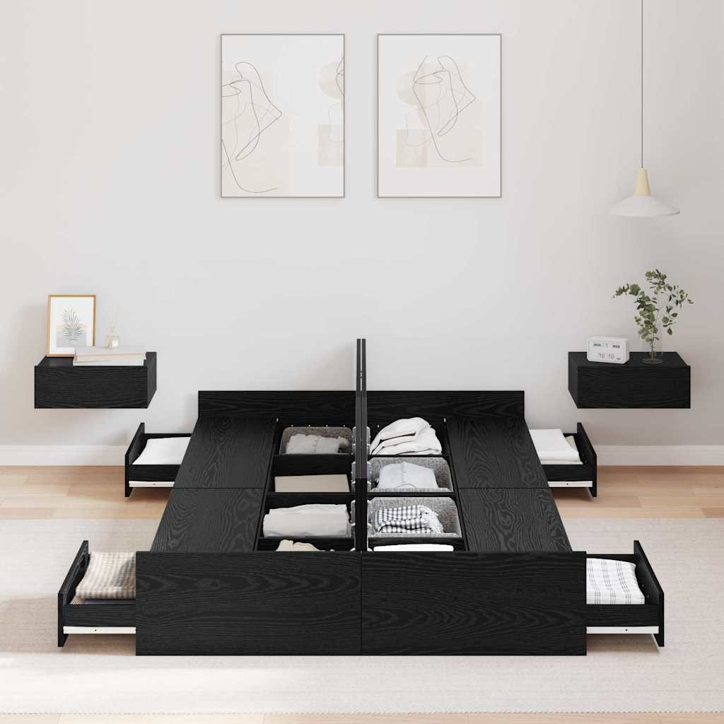vidaXL Κρεβάτι με αποθηκευτικό χώρο Μαύρη δρυς 120 x 190 cm Μελαμίνη