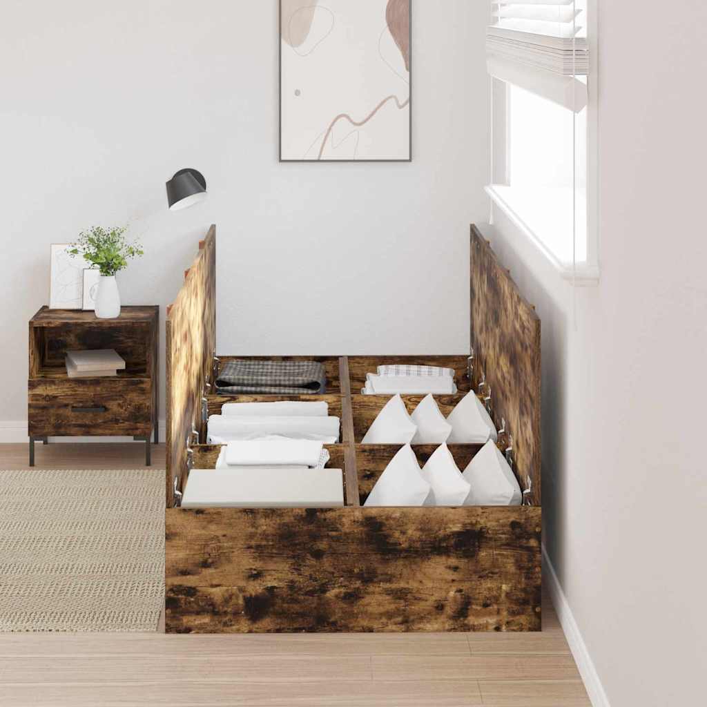 vidaXL Σκελετός Κρεβατιού Αποθήκευσης από Καπνιστή Δρυ, 90 x 200 εκ