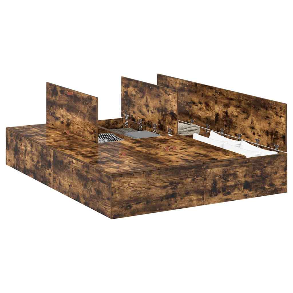 vidaXL Σκελετός Κρεβατιού με αποθήκευση Καπνιστή δρυς 160 x 200 cm