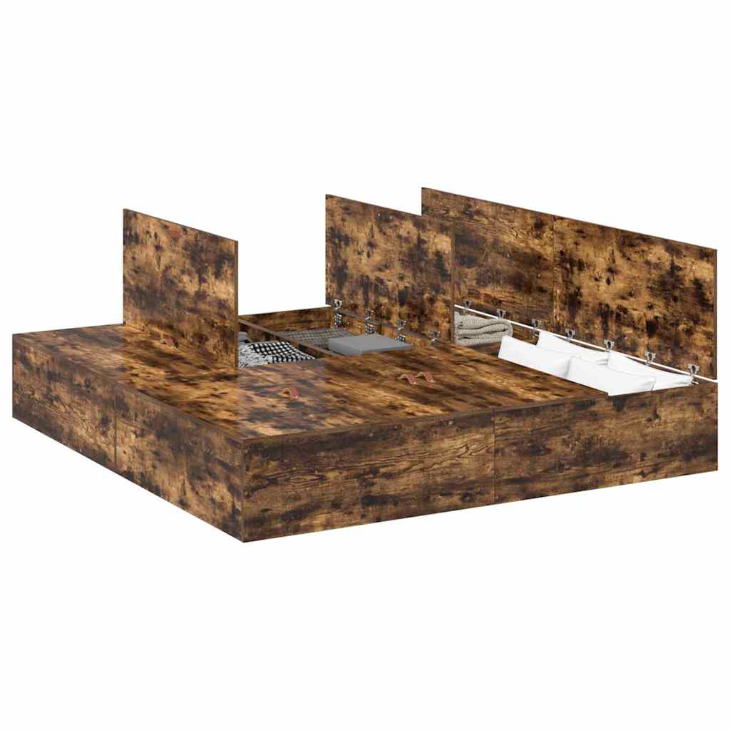 vidaXL Σκελετός Κρεβατιού με αποθήκευση Καπνιστή δρυς 180 x 200 cm