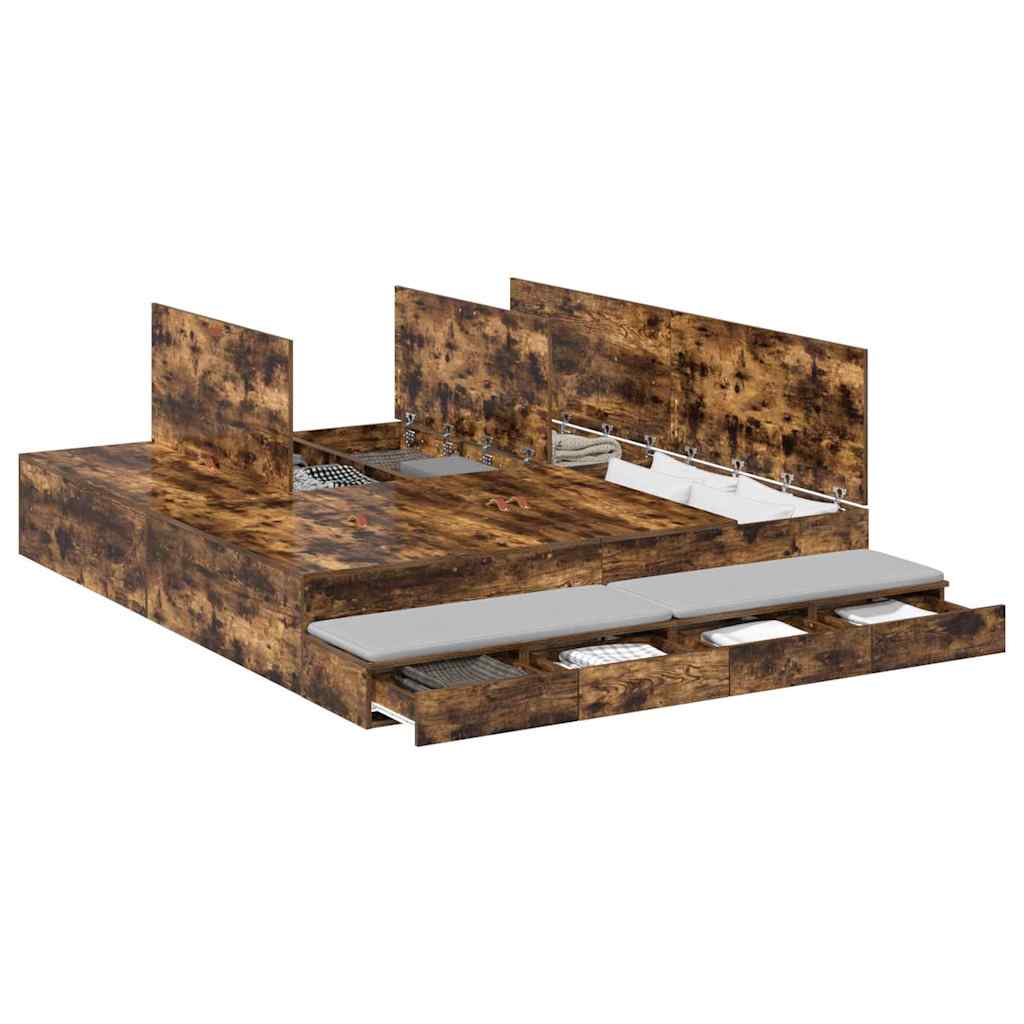 vidaXL Κρεβάτι με αποθηκευτικό χώρο με συρτάρι με πόρτα Καπνιστό Δρύς